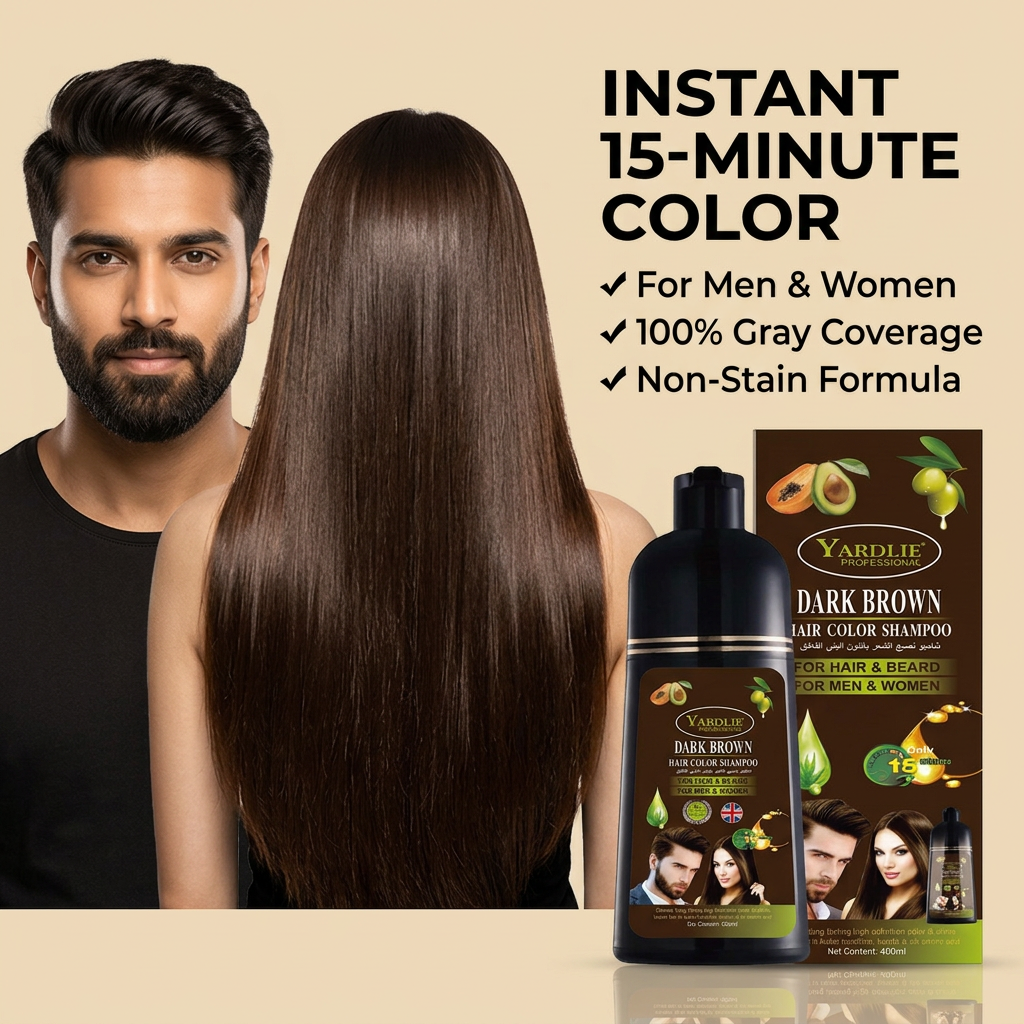 Yardlie Hair Color Shampoo – UK-Based | Dark Brown | 7-in-1 Color Care | 400ML