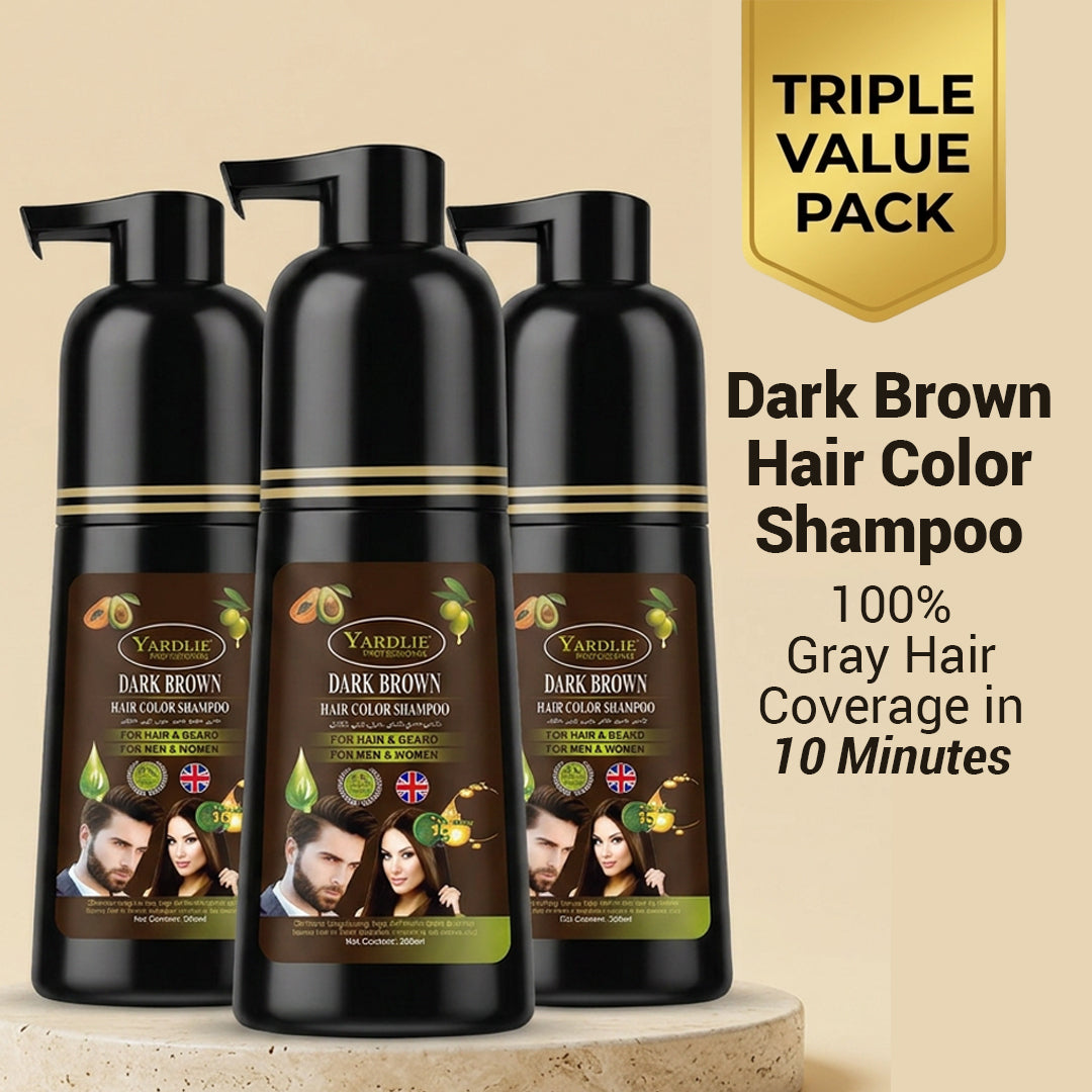 Yardlie Hair Color Shampoo – Triple Pack | Dark Brown | 7-in-1 Color Care | 200ML