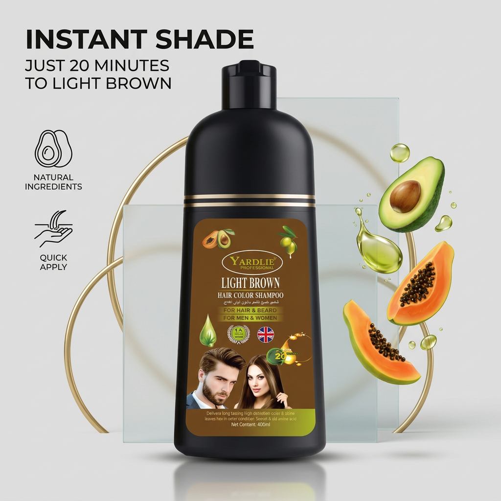 Yardlie Hair Color Shampoo – UK-Based | Light Brown | 7-in-1 Color Care |