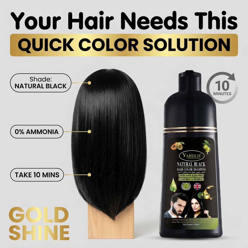 Yardlie Hair Color Shampoo – UK-Based | Natural Black| 7-in-1 Color Care |