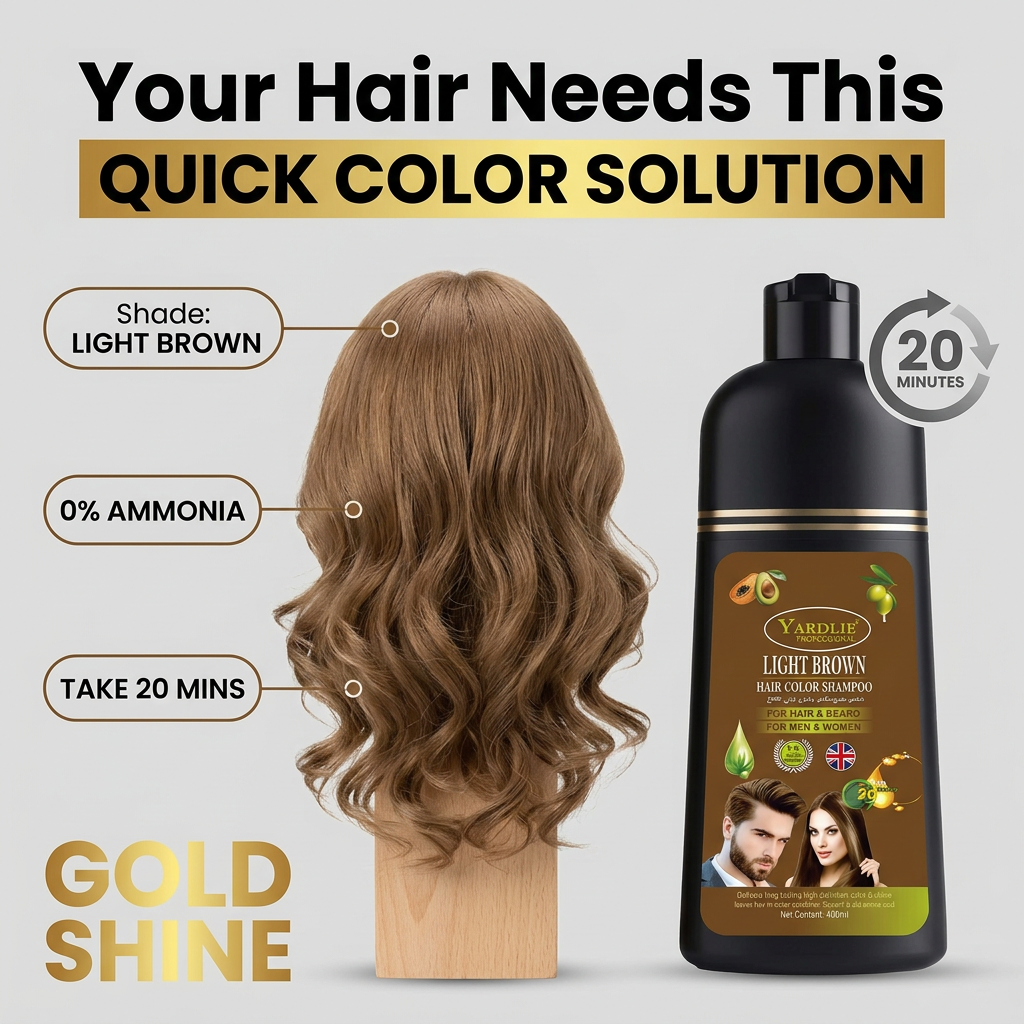 Yardlie Hair Color Shampoo – UK-Based | Light Brown | 7-in-1 Color Care |